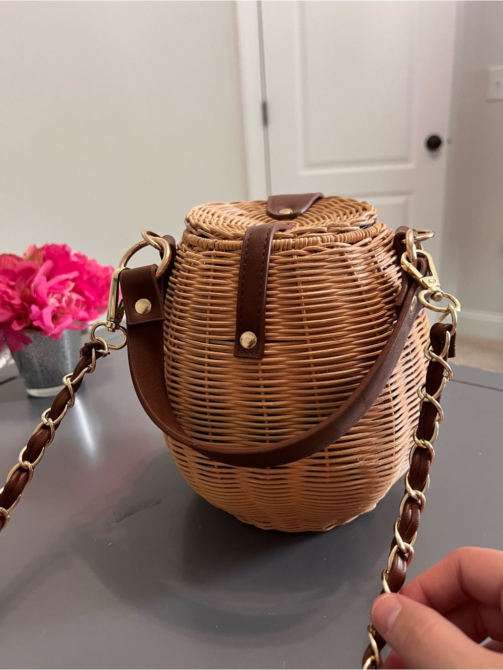 Free People Brown and Tan Woven Wicker Rattan Crossbody Bag - Picture 5 of 10